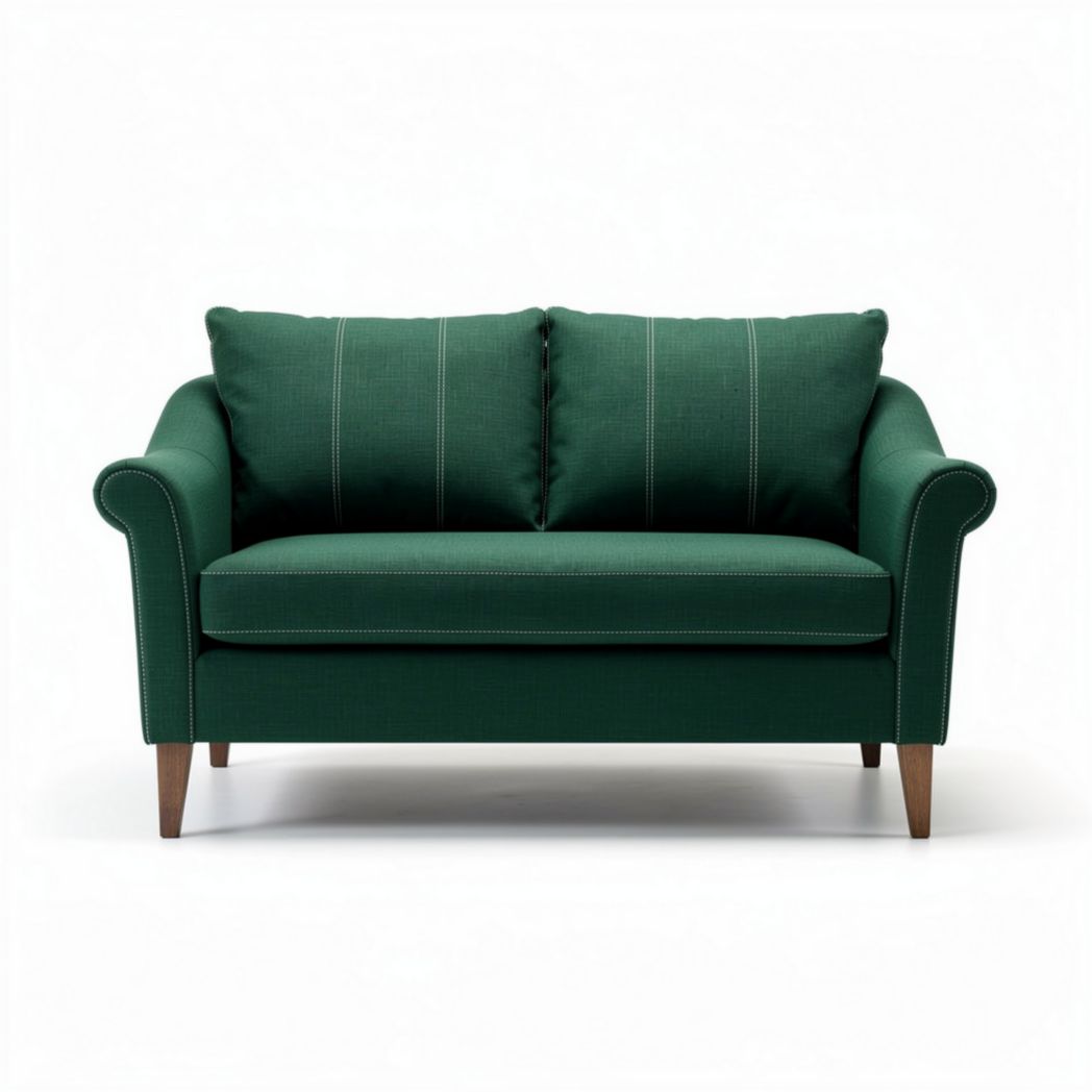 Groen stoffen bank met twee kussens 160 x 80 x 75cm