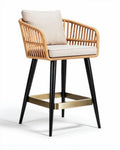 Houten barkruk met kussen en zwart metalen frame 40 x 40 x 100cm