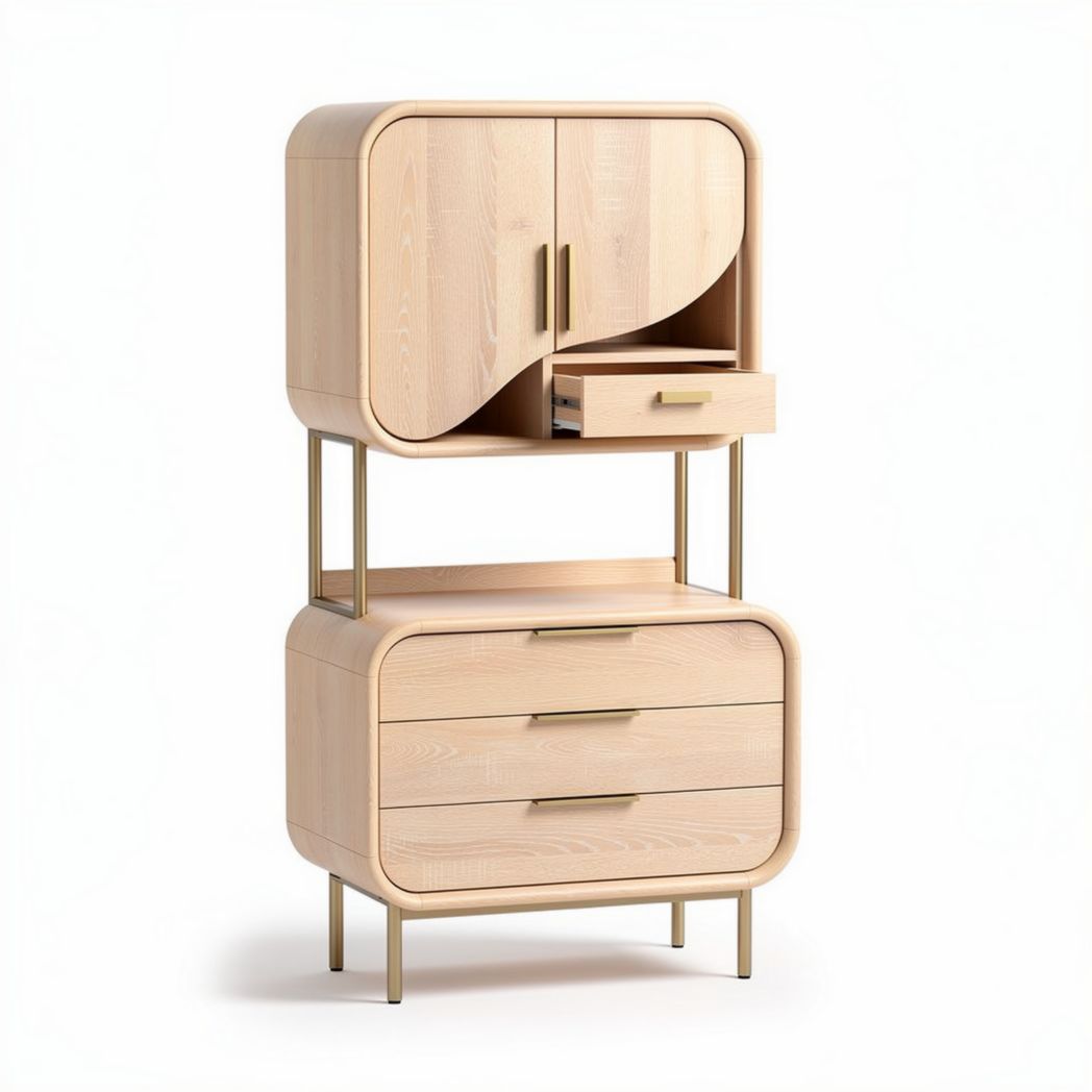 Houten kast met lades en deuren in naturel afwerking 80 x 40 x 130cm