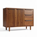 Houten kast met ribbeldeuren en drie lades 150 x 45 x 80cm bruin