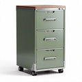 mobiele archiefkast met 3 lades in groen en houten bovenblad 40 x 50 x 75cm