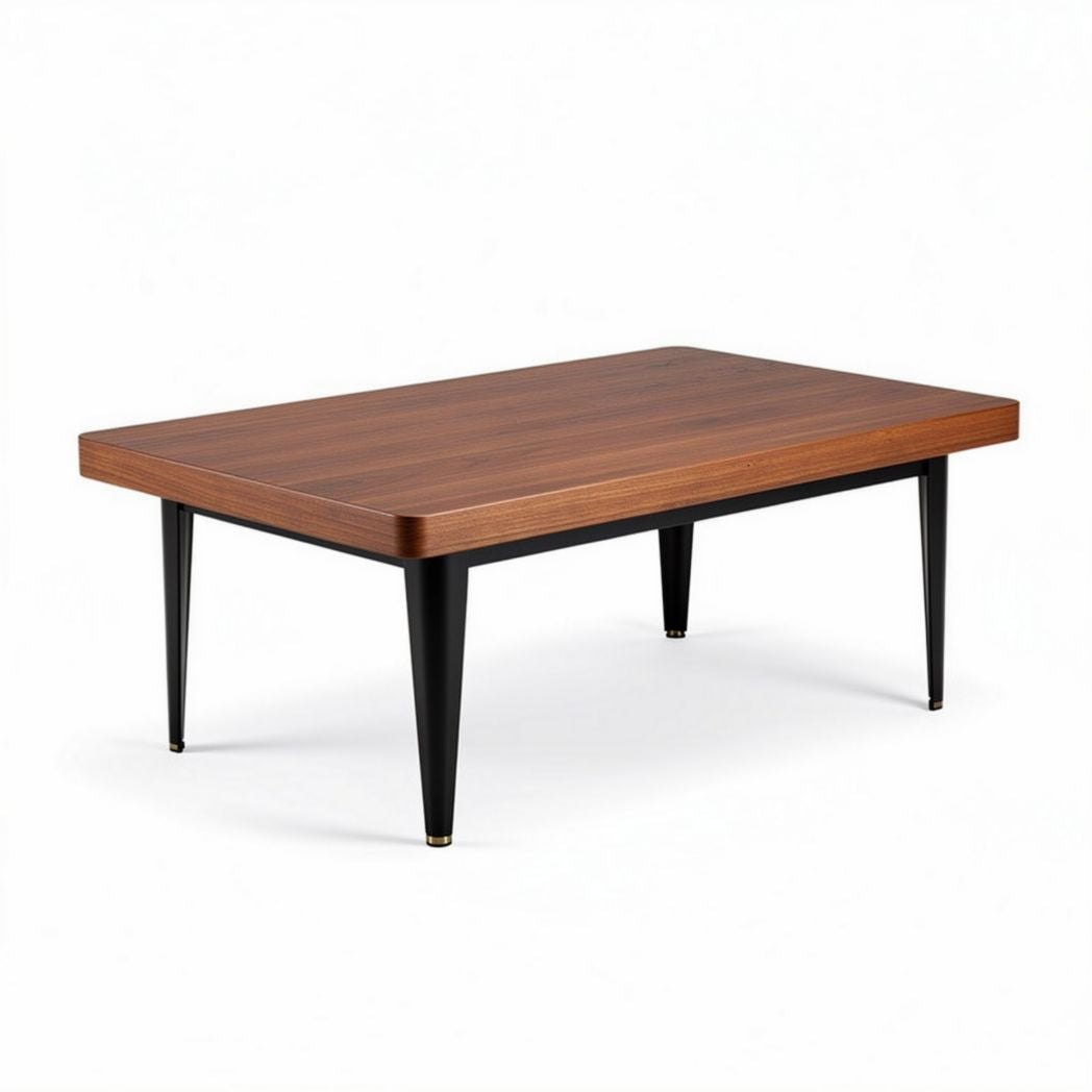 Houten salontafel met zwart metalen poten 120 x 80 x 45cm