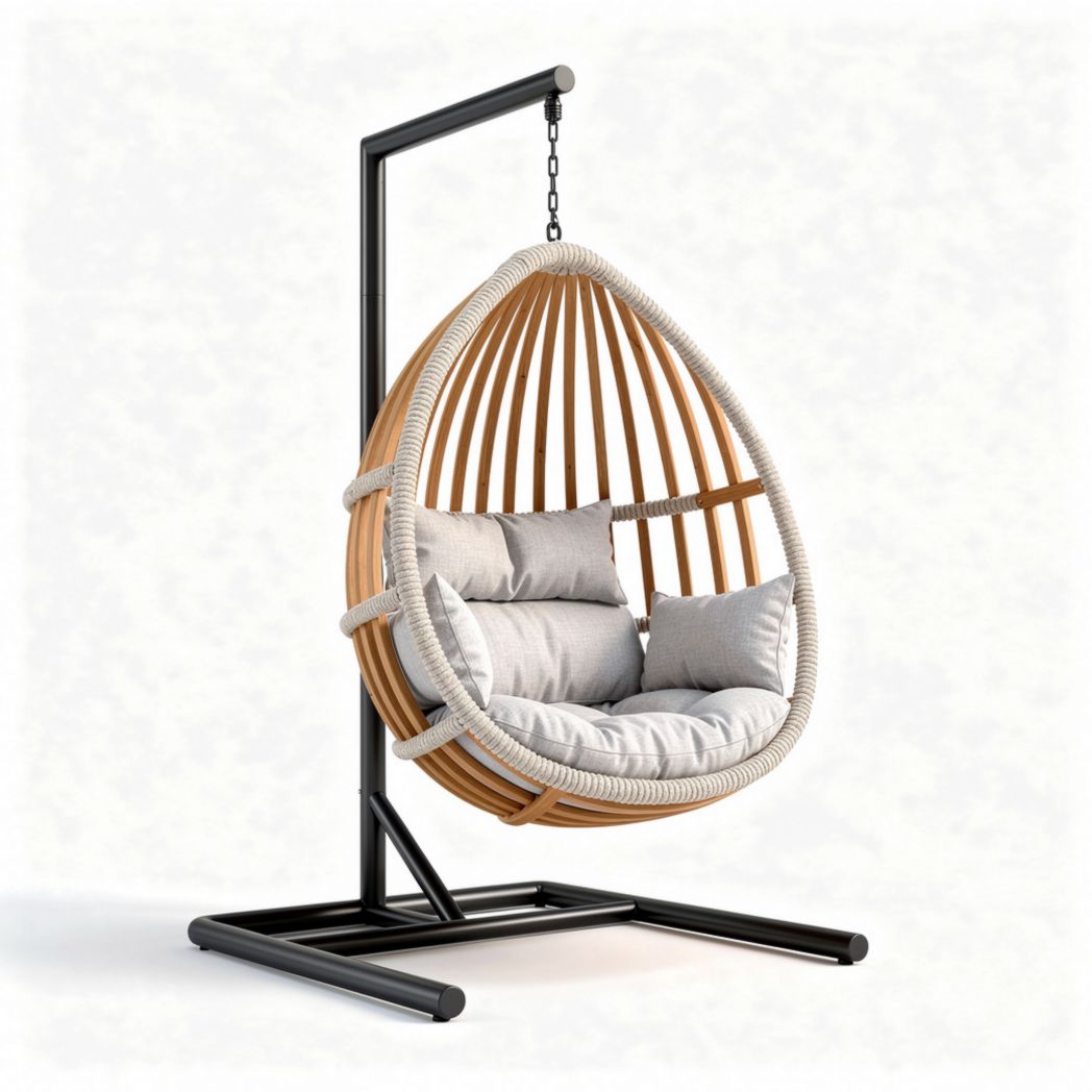 Hangstoel van rotan met metalen standaard en kussens 120 x 100 x 150cm